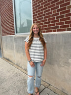 Grey Stipe Knit Top