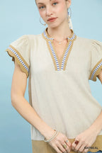 Oatmeal w/Navy detail Top