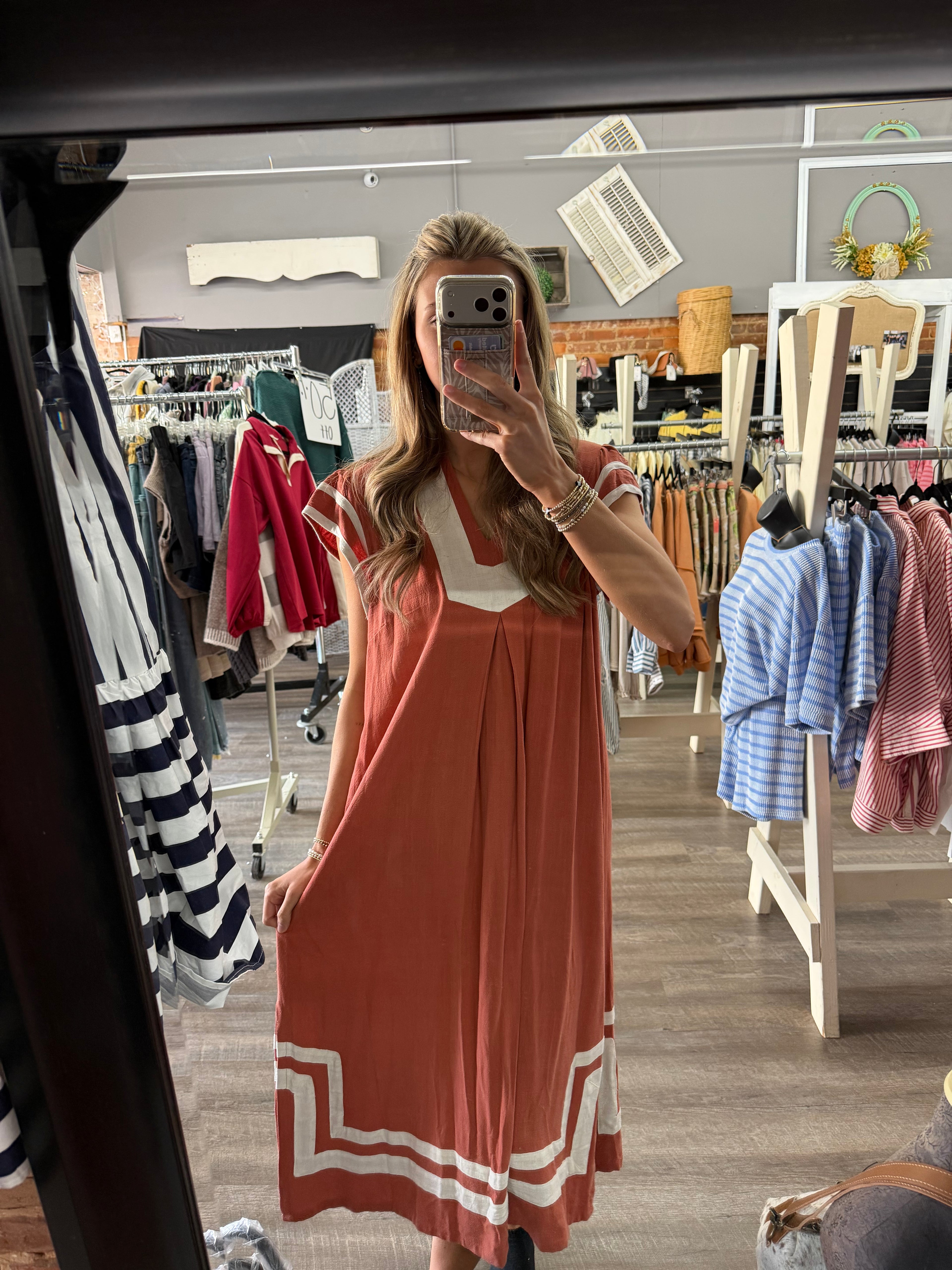 Clay & Cream Linen Dress