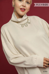 Curvy Ecru Oversized Turtleneck Pullover