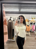 Cream Boat Neck Ruched Side Top