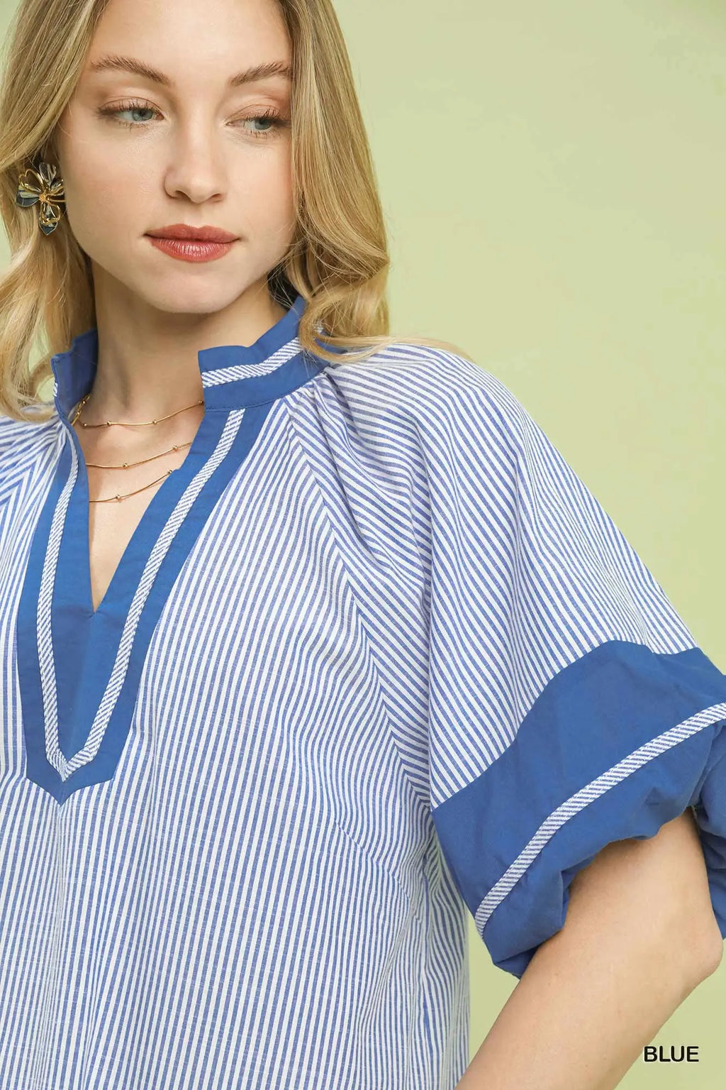 Blue Striped VNeck Top
