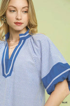 Blue Striped VNeck Top
