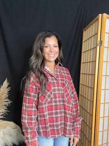 Red Plaid Mineral Wash Top