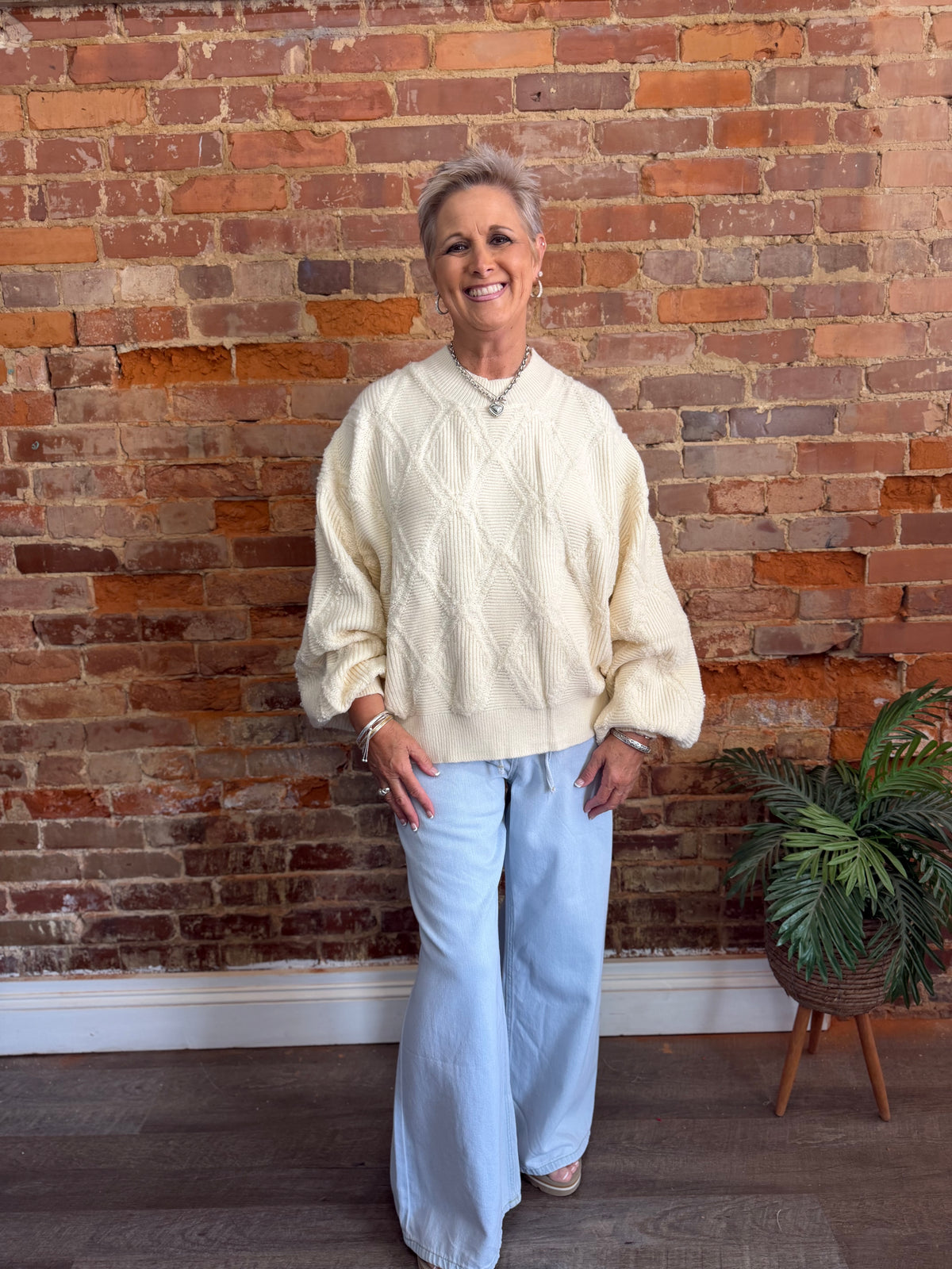 Cream Textured Knit Sweater