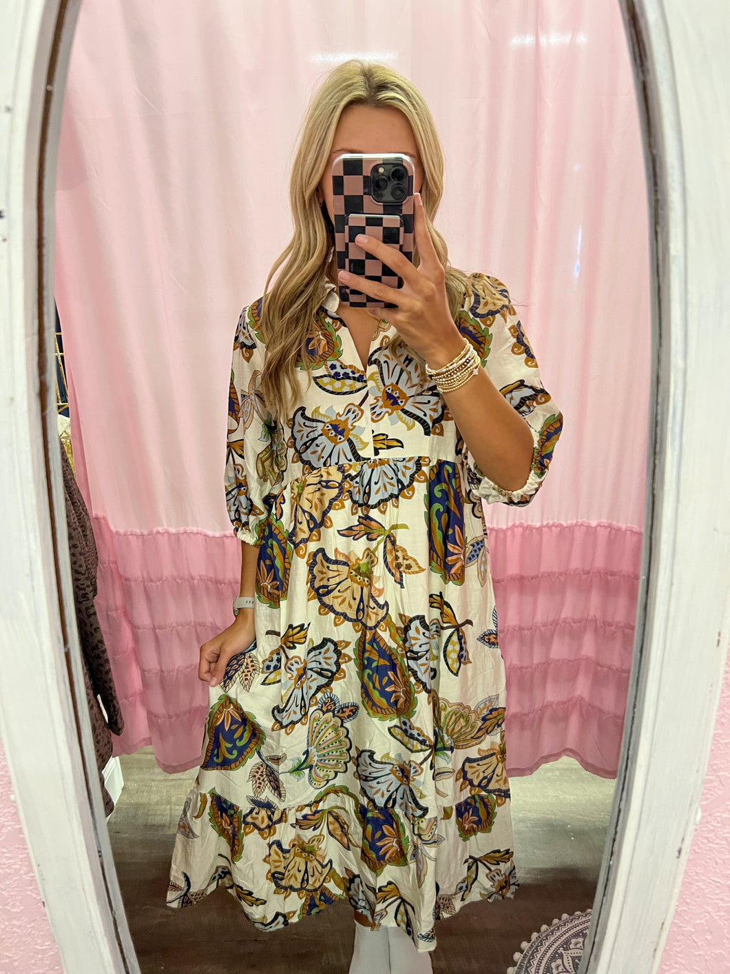 Cream Boho Paisley Print Maxi Dress
