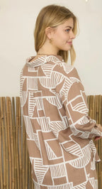 Mocha Abstract Collared Top