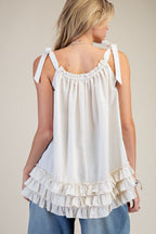 Ivory Tie Shoulder Ruffle Tunic