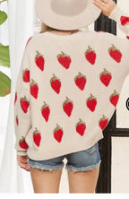 Ivory Strawberry Print Sweater