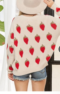 Ivory Strawberry Print Sweater