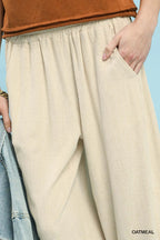 Oatmeal Linen Elastic Waist Pants