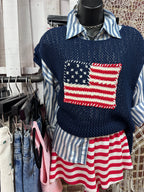 Navy Knit Patriotic Cap Sleeve