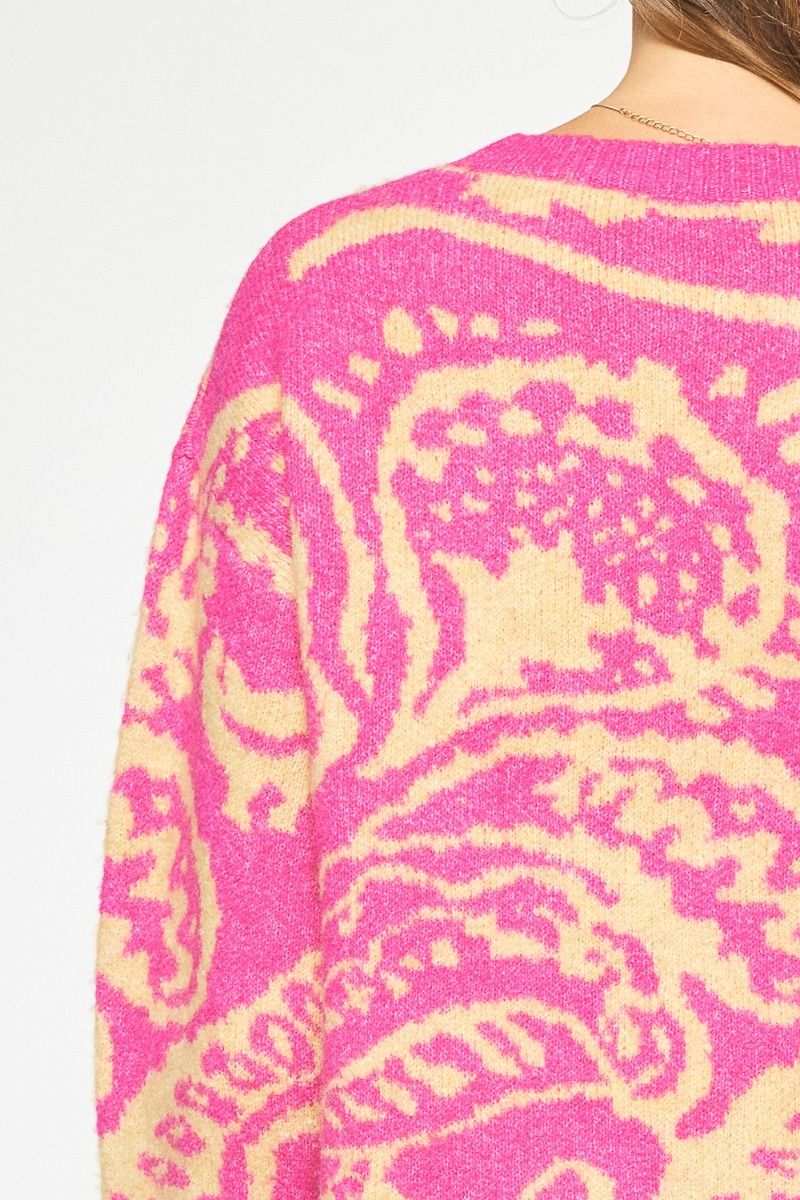 Pink & Tan Printed Sweater