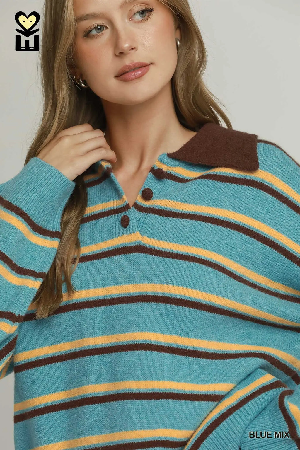 Blue Striped Collared Pullover