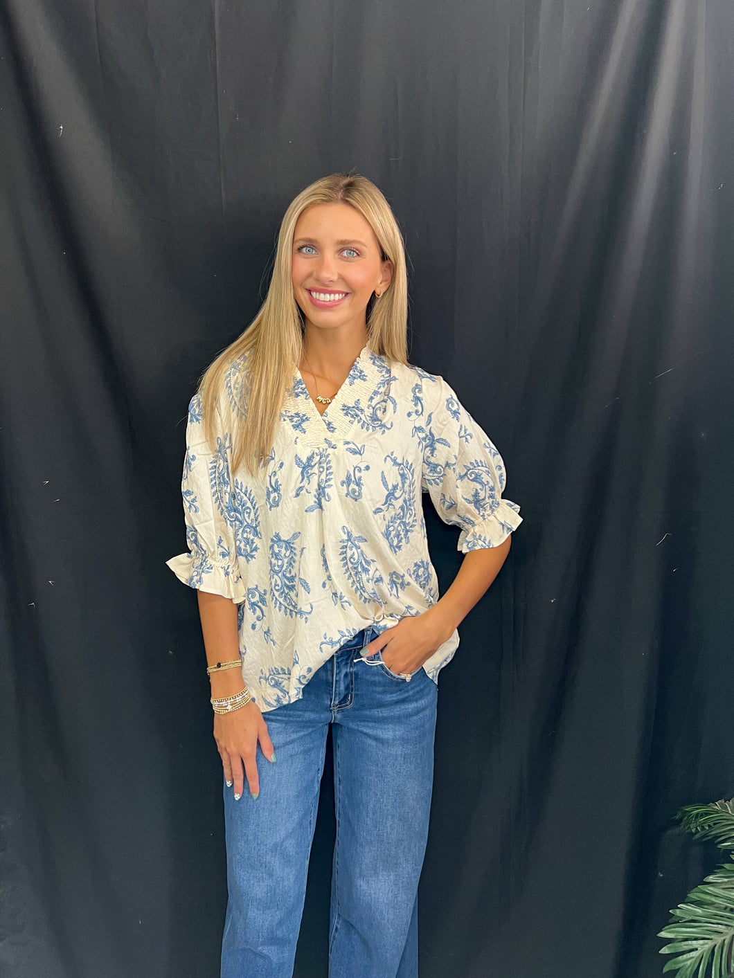 Blue Mix Print Top