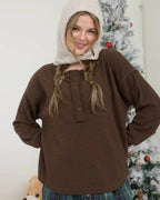 Brown Ribbed Henley Top
