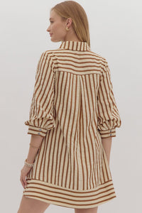 Brown Striped Seersucker Dress