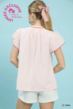 Pink Pinstrip Embroidered Top