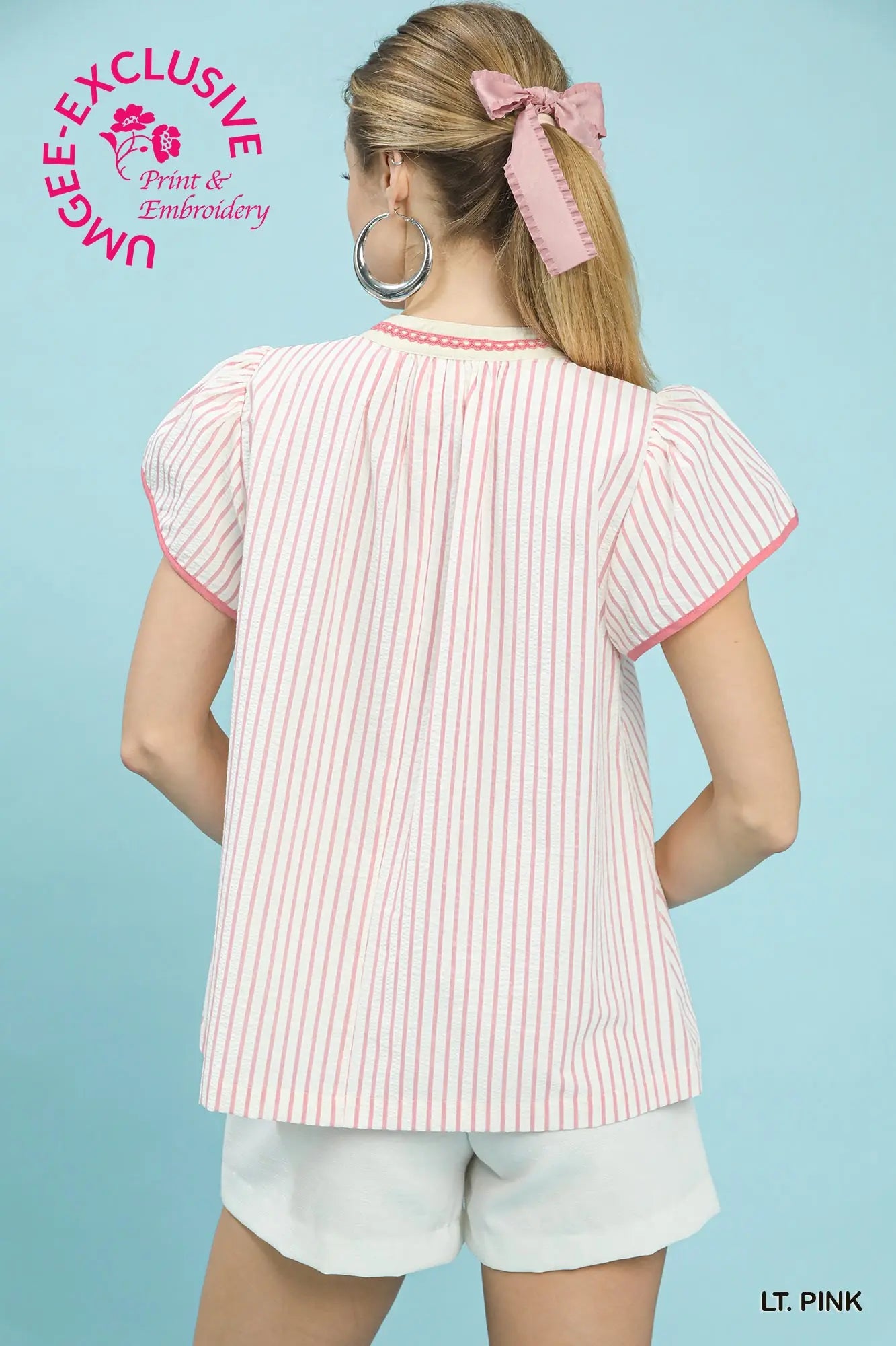 Pink Pinstrip Embroidered Top