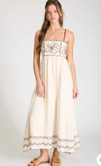 Brown Floral Embroidered Midi