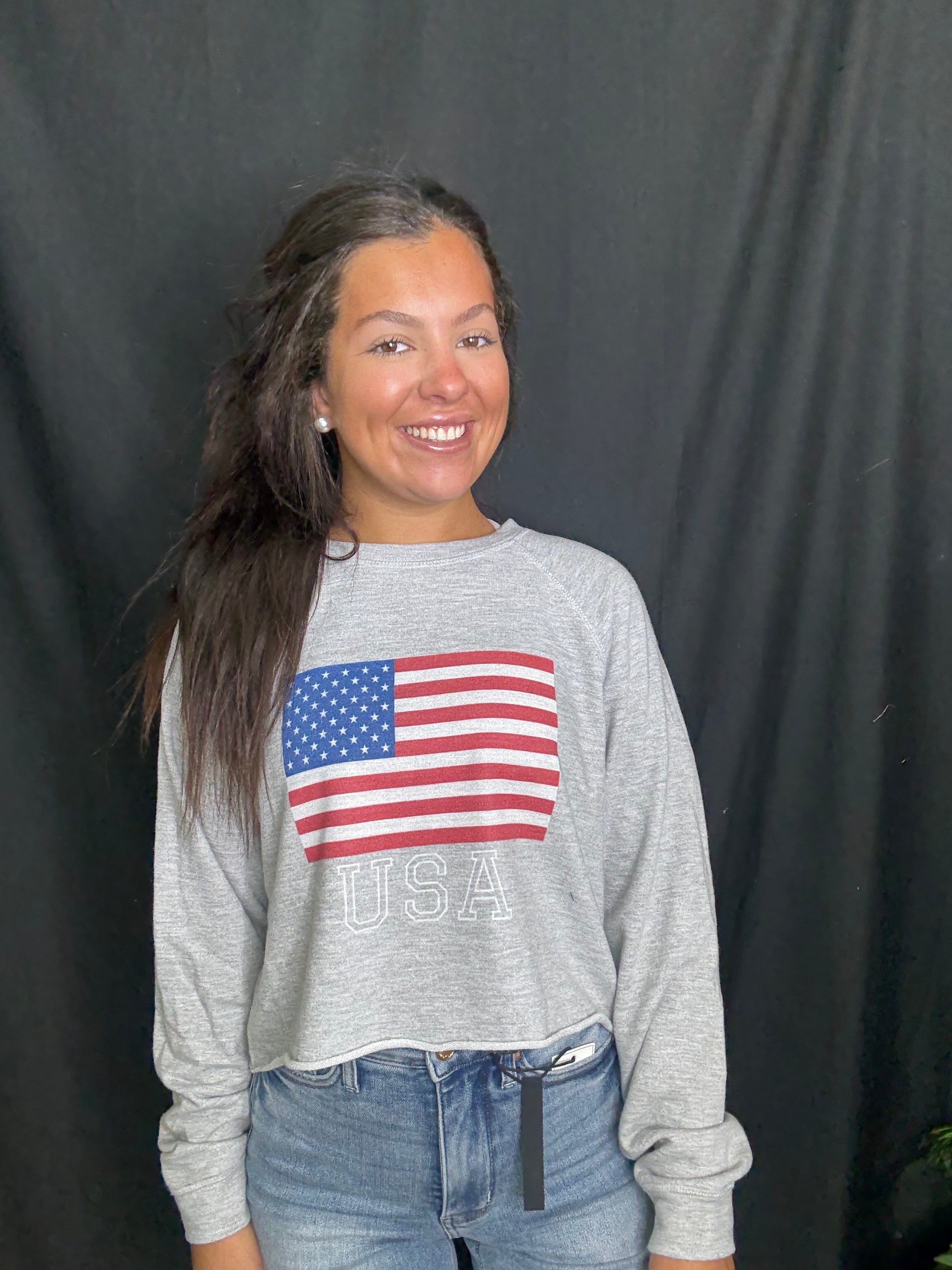Heather Grey American Flag Sweatshirt