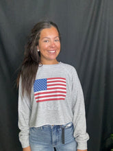 Load image into Gallery viewer, Heather Grey American Flag Sweatshirt
