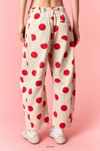 Off White Red Polka Dot Denim Barrel