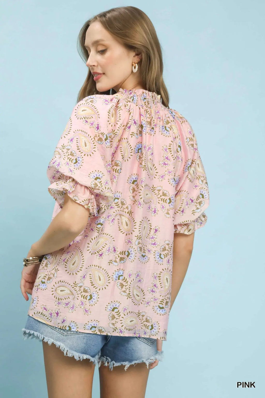 Pink Paisley Bubble Sleeve Top