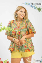 Curvy Sage Paisley Print Top