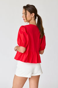 Red Bow Tie Detailed Blouse