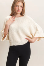 Cream Ribbed Boatneck Sweater