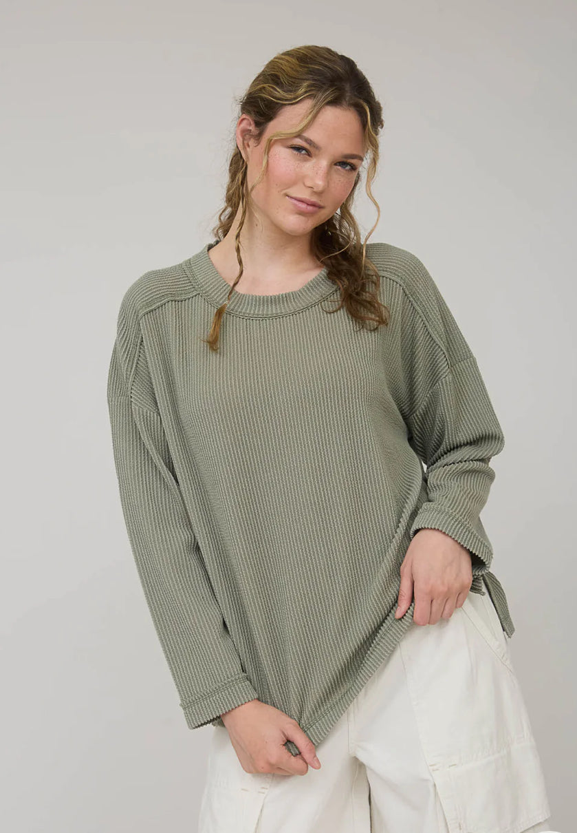Light Olive Ribbed Knit Top