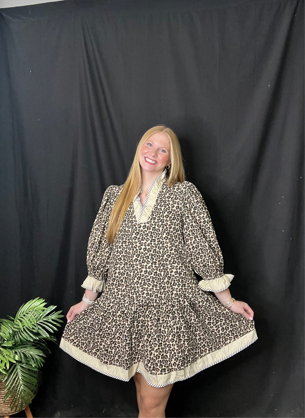 Taupe Leopard Print Long Sleeve Dress