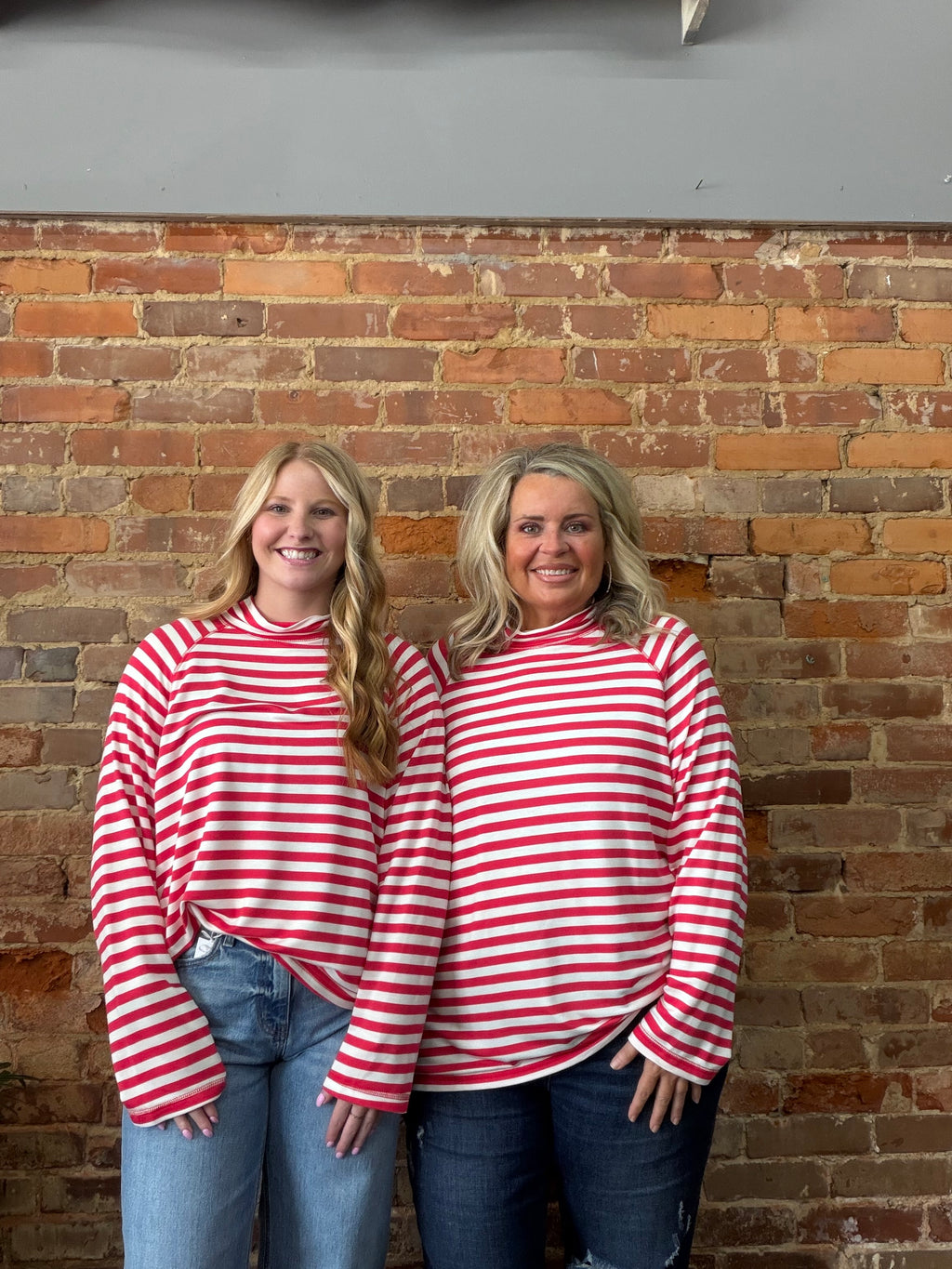 Red Stripe Mock Neck Lightweight