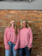 Red Stripe Mock Neck Lightweight