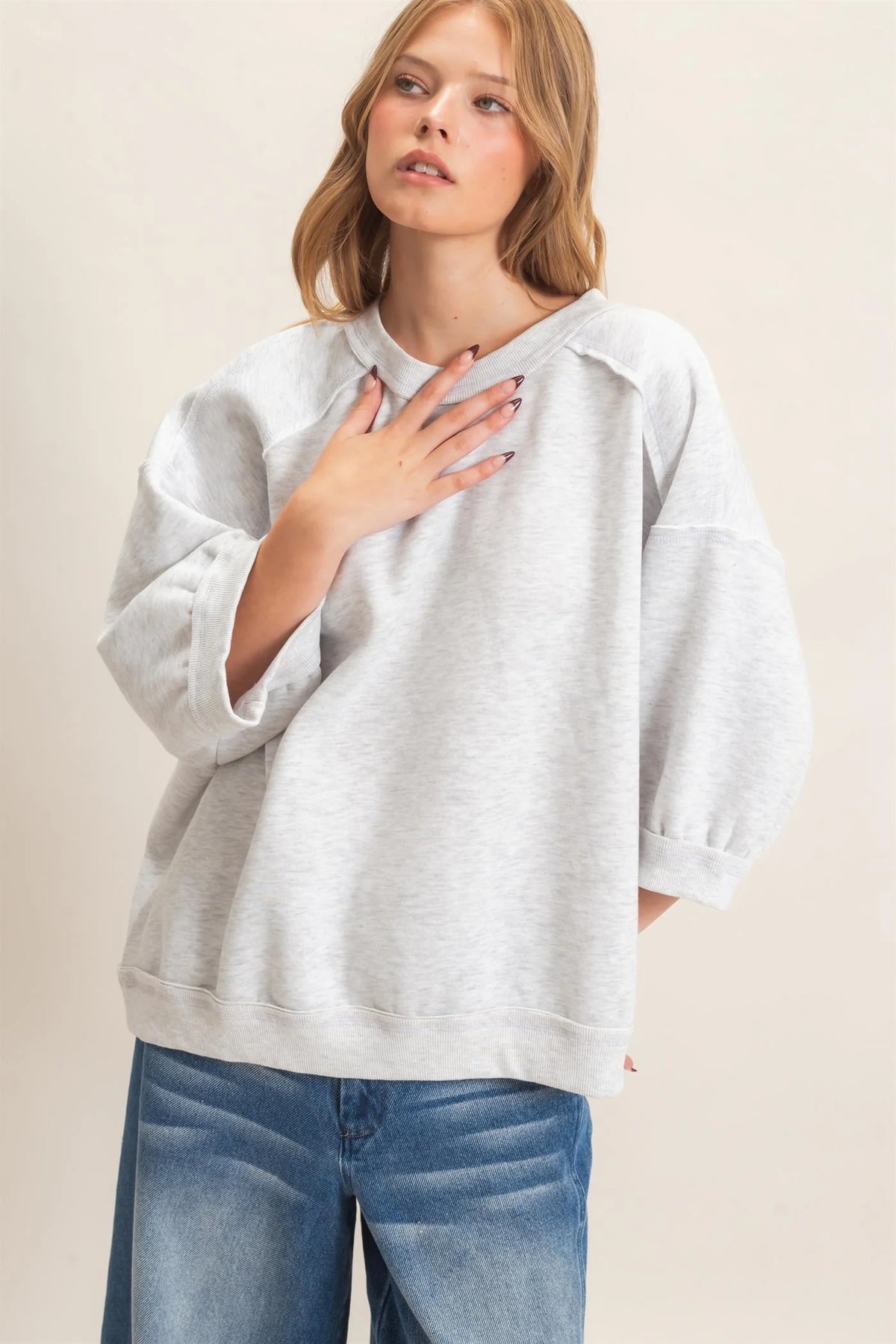 Light Gray Exposed Seam Sweatshirt