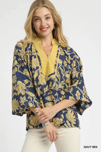 Two Tone Floral Print Top