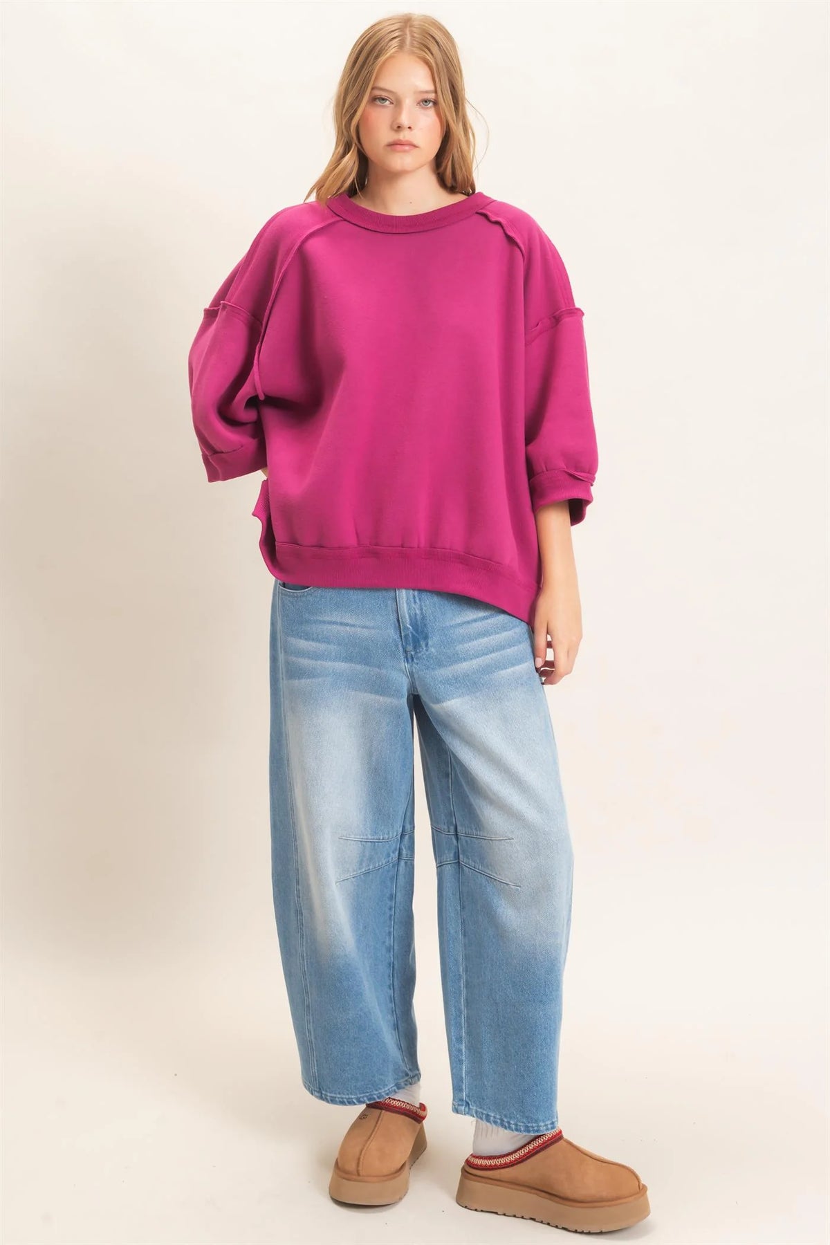 Raspberry Exposed Seam Sweatshirt