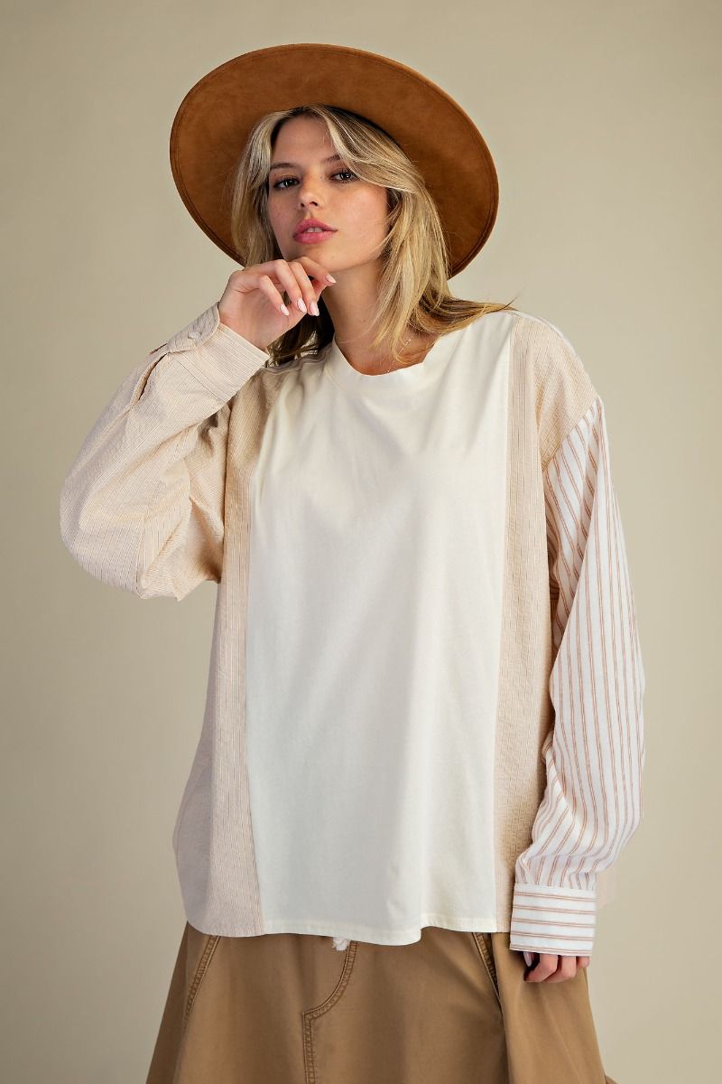 Khaki Striped CrewNeck Top