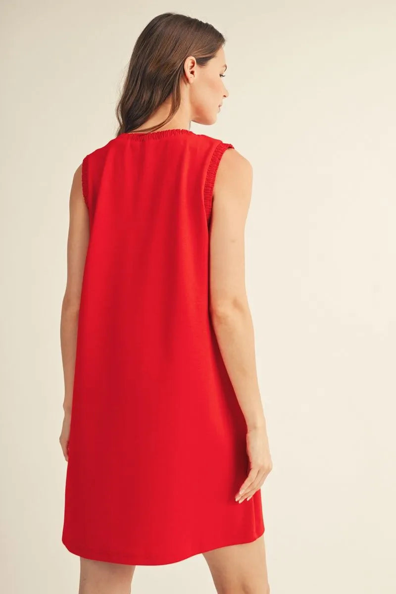 Red Shift Dress with Smocking Edge