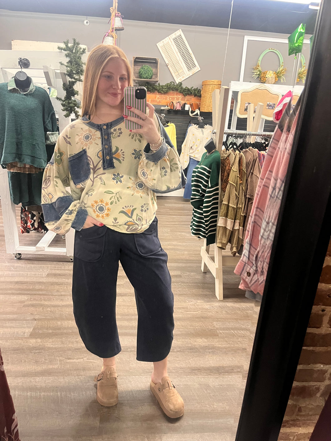 Denim Floral Print Long Sleeve