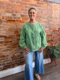 Green Button Down Washed Terry Jacket