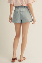 Denim Pintuck Flare Shorts