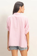Pink Pinstripe Short Sleeve Button Up