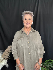 Ash Olive Button Down Front Top
