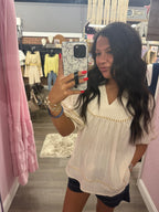 Ecru Puff Sleeve VNeck Top