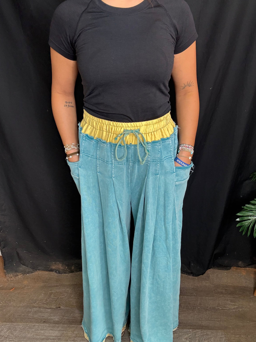 Jade Blue Wide Leg Cotton Pant