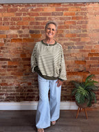 Cream/Olive Striped Crewneck