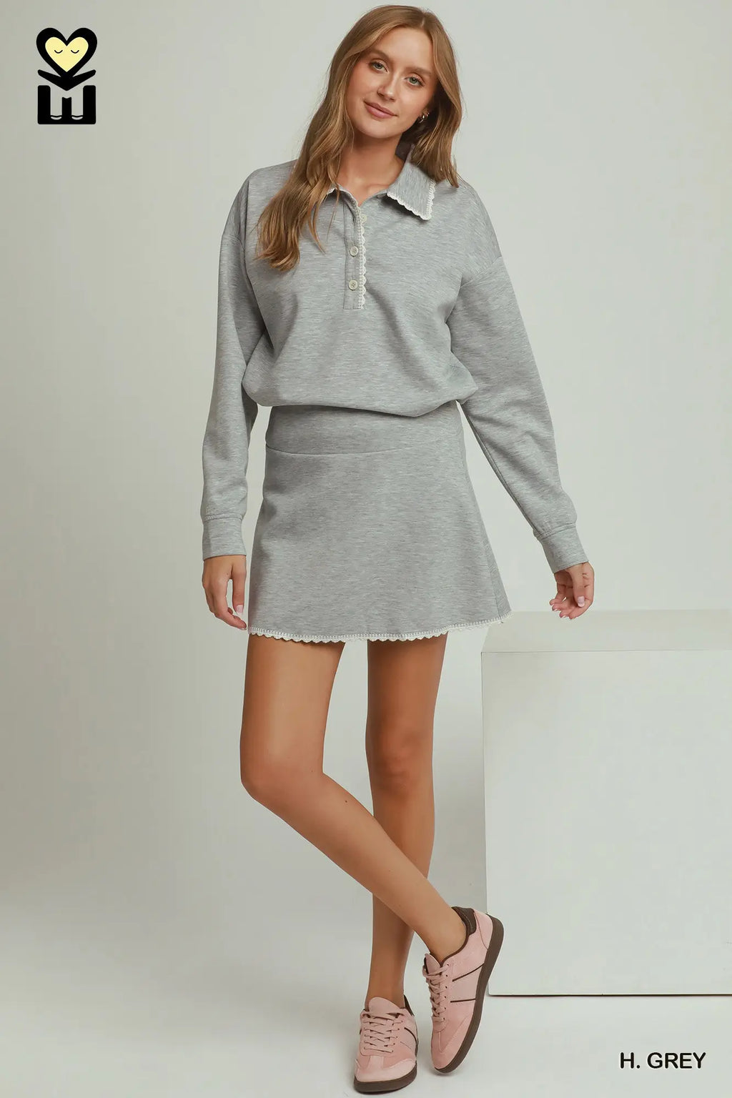 Heather Grey Crochet Accent Skort Set