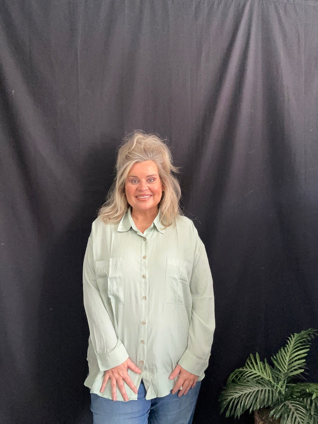 Curvy Sage Button Down